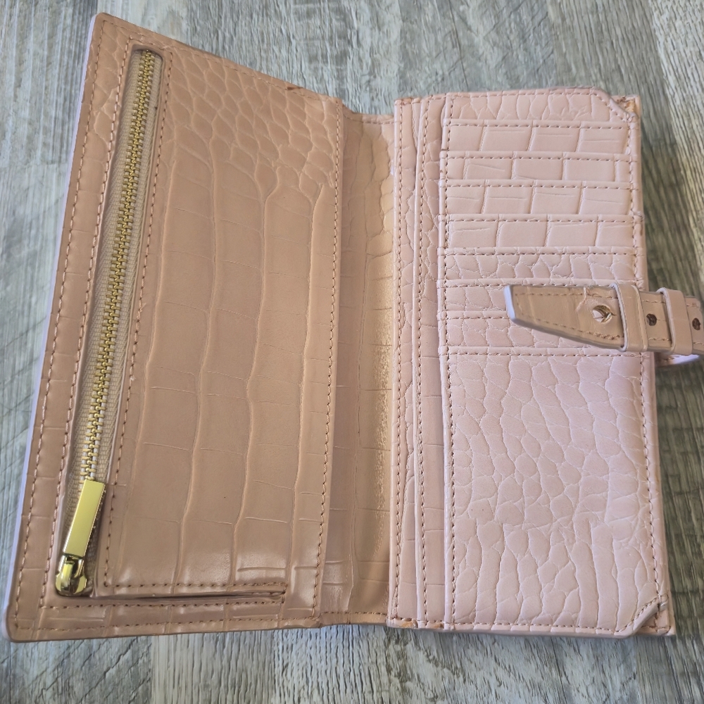 Love & Lore Pink Croc Embossed Continental Clutch Wallet Vegan Faux Leather - Picture 5 of 16